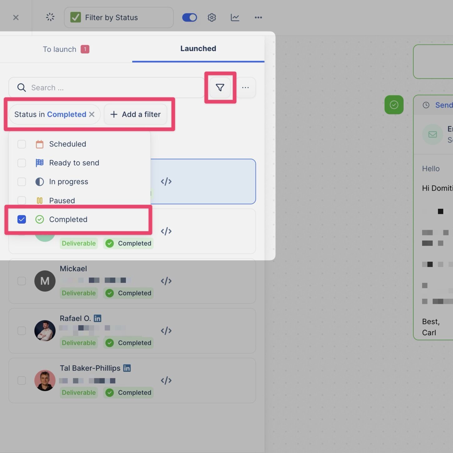 Filter by campaign status