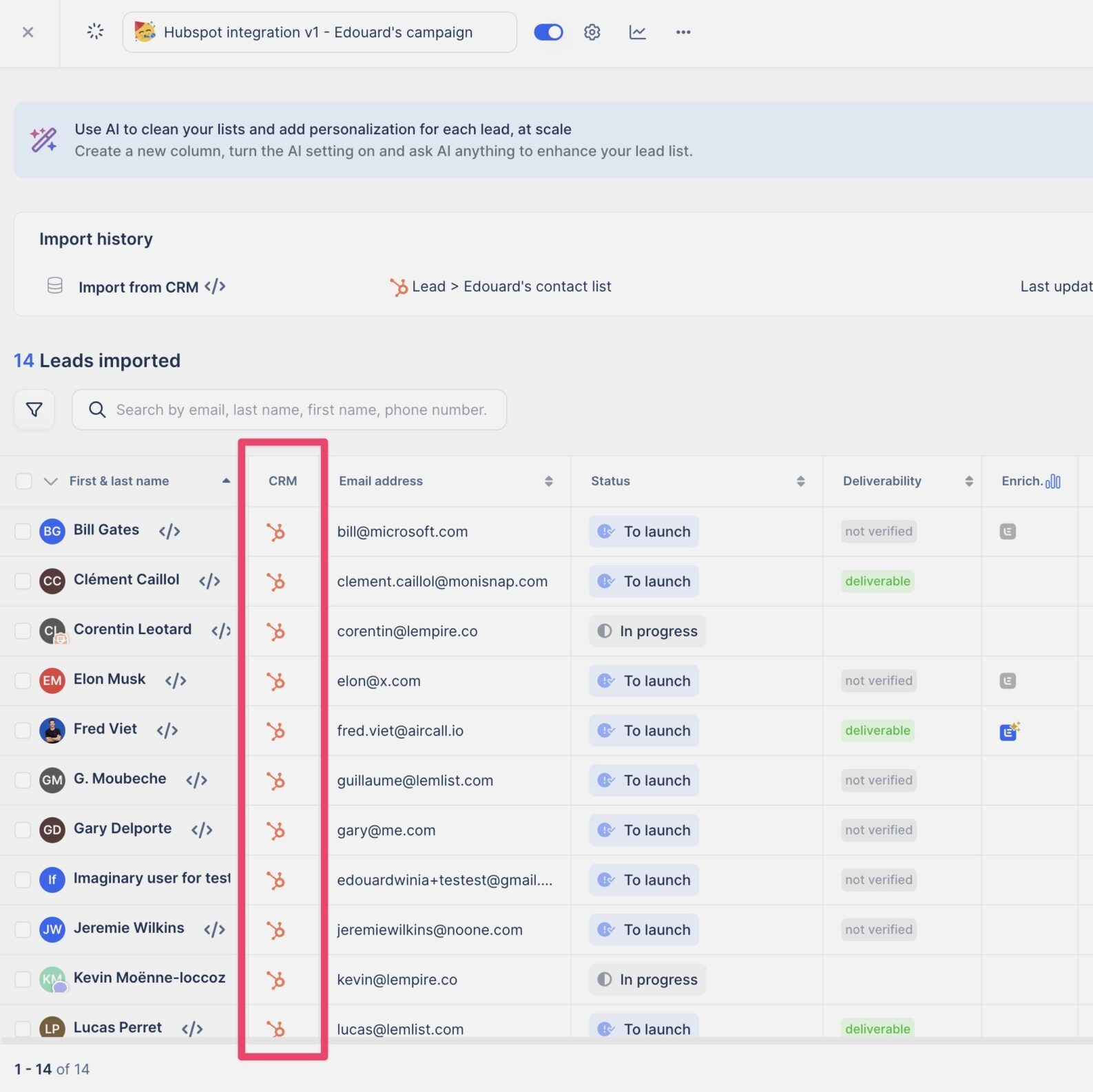 Hubspot lemlist integration