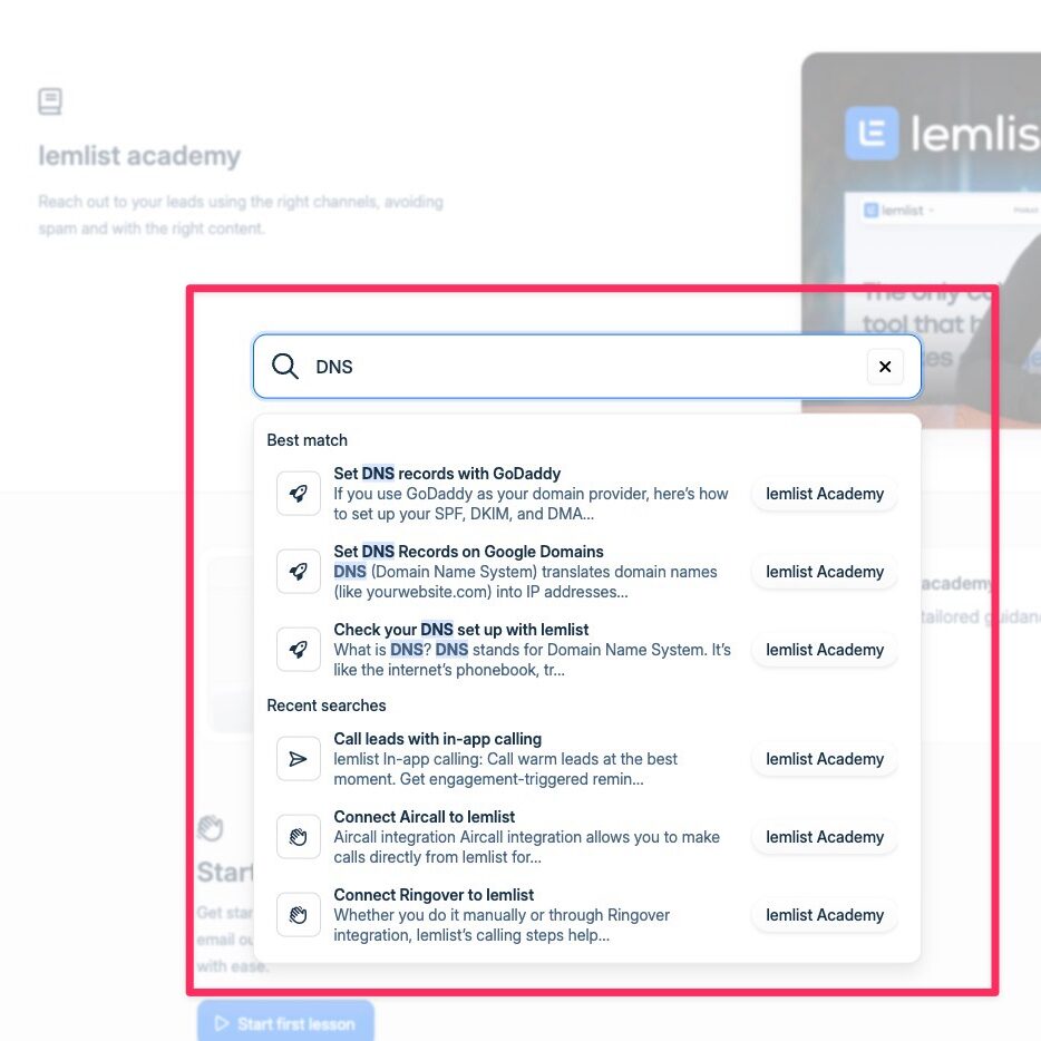 lemlist Academy search