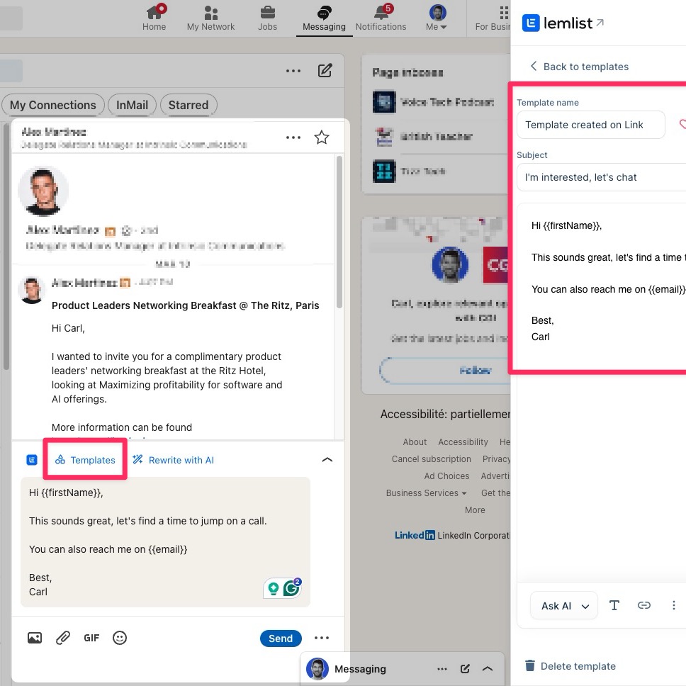 Templates in LinkedIn inbox