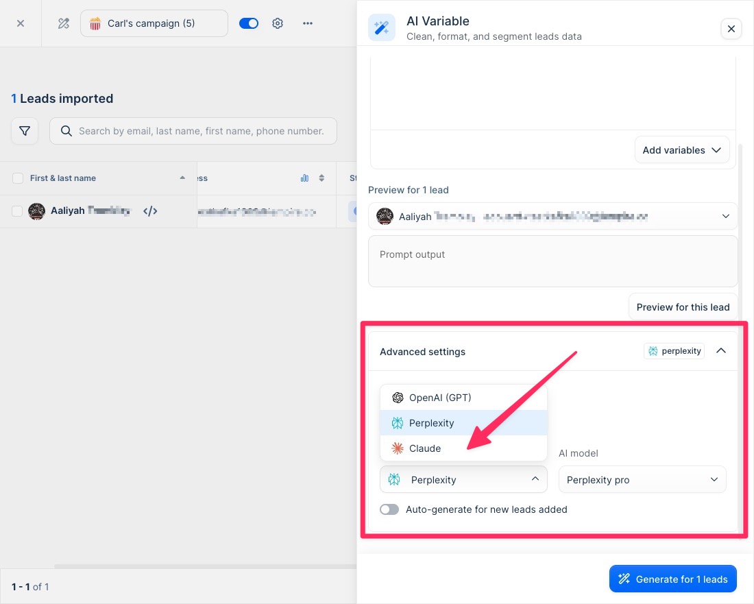 Use Claude in AI variables
